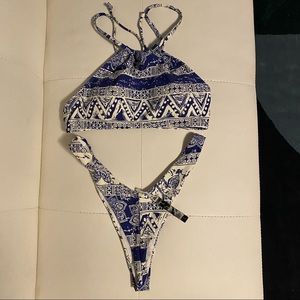 Out From Under bikini set. Size S P. New with tag.  Blue and white design.
